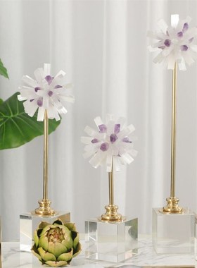 高端紫水晶花摆件水晶花球客厅玄关样板房别N墅餐桌高档装饰品摆