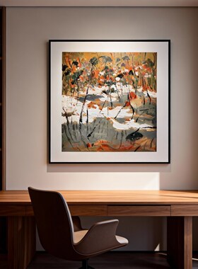 网红手吴冠中绘油画《春江水暖》中古风新中式客厅餐厅玄关厚肌理