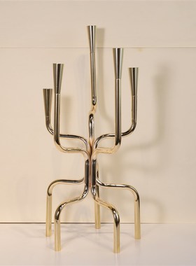 现代极简多头烛台金属电镀摆件轻C奢样板房售楼处酒店餐桌装饰品