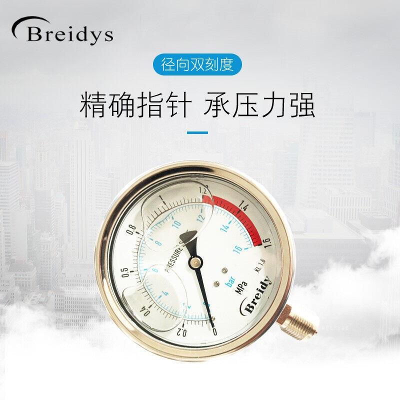 Breidys压力表YN100不锈钢耐震压力表测水压气压通用0-1.6/100Mpa - 图2