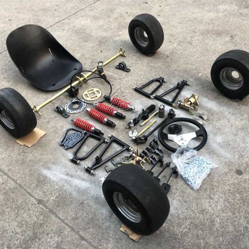 自制改装漂移卡丁车配件四轮前后悬挂方向机后桥摇U臂后轴6寸滑胎 - 图0