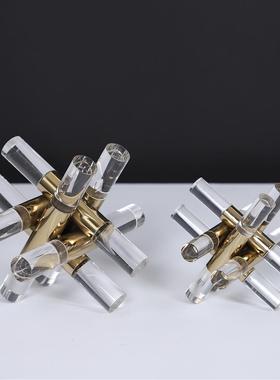 样板间简约透明亚克力金属t十字几何摆件井字格客厅卧室艺术装饰