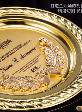 奖盘定制定做金属奖杯圆盘奖牌授权E牌荣誉牌景泰蓝铜盘摆盘纪念