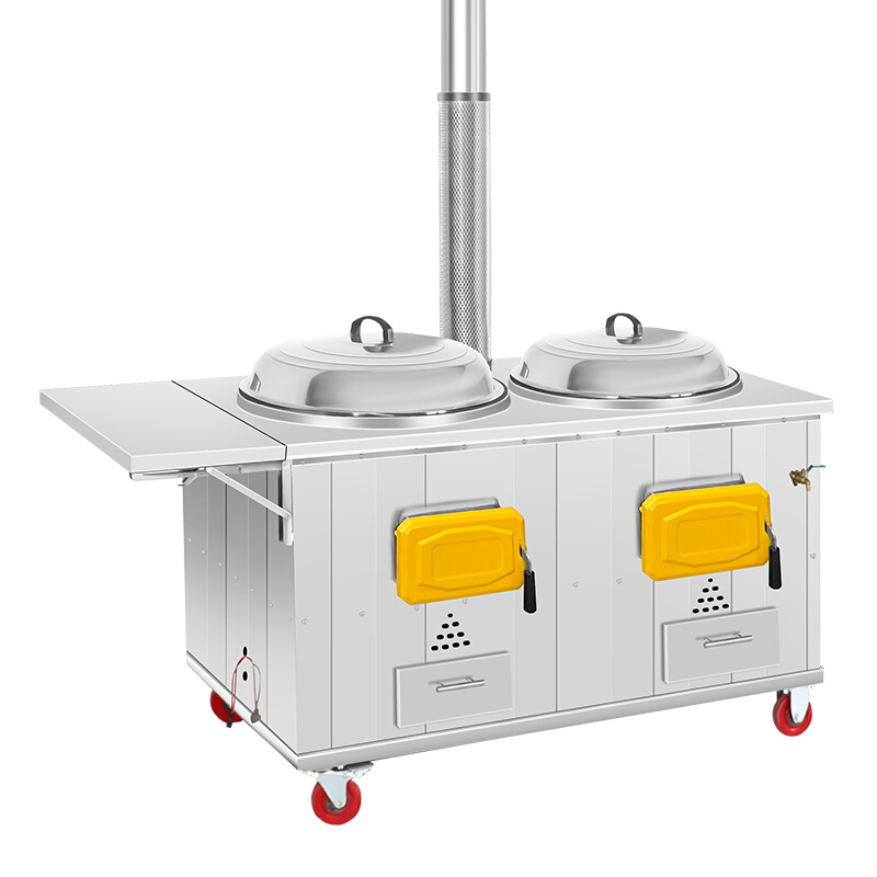 炉子户外柴火炉家用农村柴火灶大铁锅不锈钢锅灶户外移动双锅灶台 - 图3