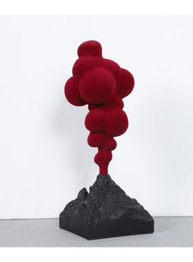 火山喷发植绒摆件现代简约样板间客厅家居装饰品桌面红色软装雕塑