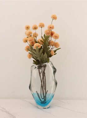 北欧创意极简轻奢透明蓝色花器摆件样板房书房客厅家W居工艺品摆