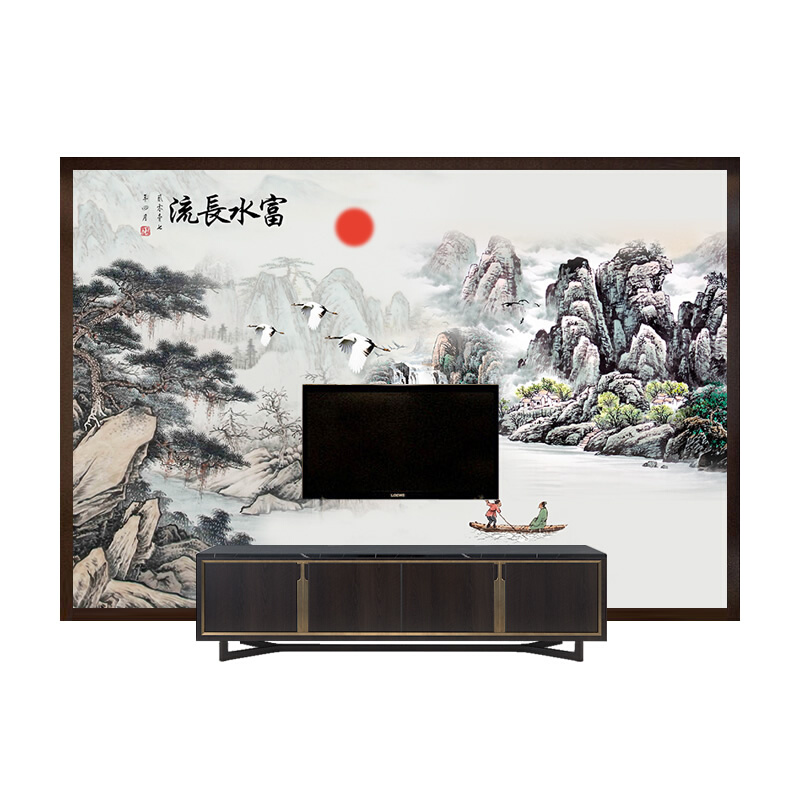 新中式水墨山水电视背景墙壁纸客厅沙发墙纸墙布富水长流壁画定制 - 图3