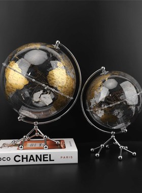 现代轻奢透e明地球仪桌面摆件客厅玄关酒店电视柜售楼处家居装饰