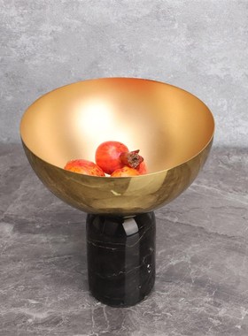 样板摆件家居房软装饰品现代w轻奢大理石金属售楼创意果盘新中式