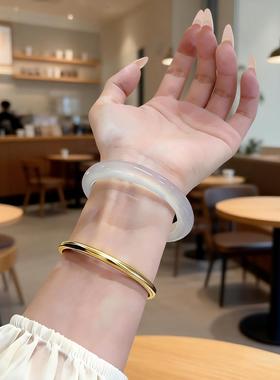 天然冰透白月光玛瑙荔枝冻玉髓玉手镯送女友送闺蜜生日礼物礼盒装