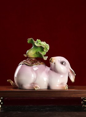 福兔百财招财铜兔摆件纯铜兔年y生肖玄关办公室电视柜乔迁送礼装