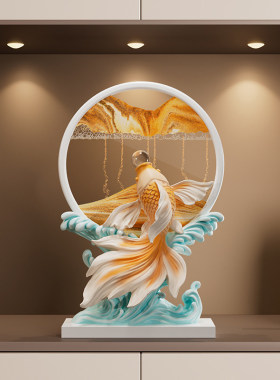 新中式锦鲤流沙画摆件客厅玄关电视柜酒柜装饰品年年有余乔迁礼物