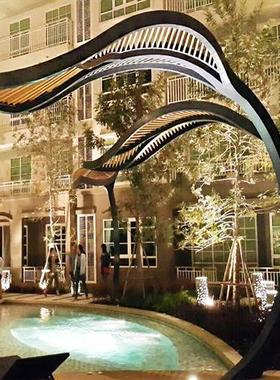 不锈钢叶子摆件镜面水景镂空树叶廊架雕塑酒店售楼处地产装饰美陈