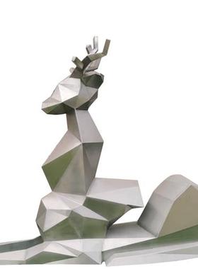 不锈钢切面鹿雕塑户外景观摆放金属铁艺镜面拉丝几何梅花鹿动物