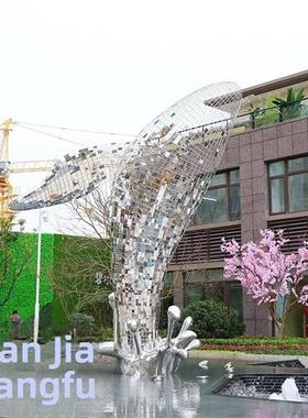 鲸鱼镂空雕塑不锈钢铁艺海洋动物摆件海豚金鱼悬挂吊装饰品定制