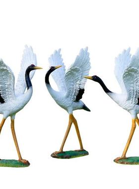 玻璃钢仿真仙鹤雕塑丹顶鹤摆件花园庭院假山水池户外园林景观装饰