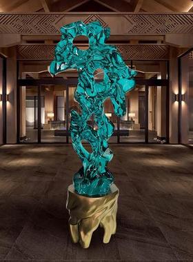 透明树脂太湖石雕塑大型落地摆件现代简约酒店售楼处软装饰工艺品