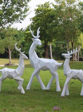户外园林景观抽象玻璃钢几何梅花鹿雕塑售楼部草坪白鹿造景摆件