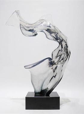 售楼部酒店大堂楼梯间两侧落地大型摆件透明树脂抽象艺术雕塑装饰