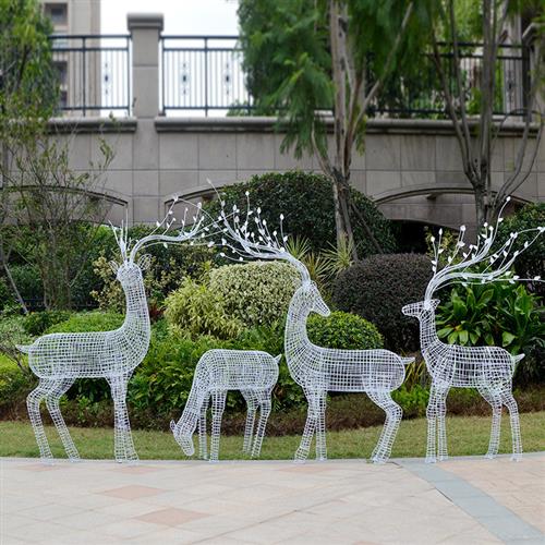 不锈钢镂空梅花鹿雕塑铁艺发光动物摆件草坪园林景观售楼处装饰品 - 图1