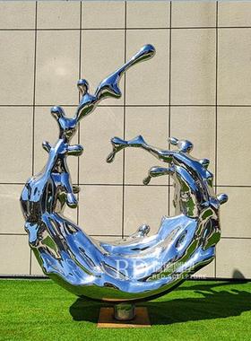 不锈钢水花雕塑定制房地产水景锻造浪花水滴水波纹金属装饰摆件