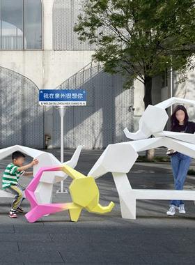 简约大象玻璃钢雕塑工艺品户外动物公园网红打卡景区坐凳相框摆件