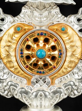 八吉祥总集摆件 藏传用品合金鎏C金鎏银摆件藏式八吉祥八宝摆件