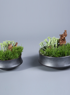 新中式现代家居仿真苔藓盆景v绿植花艺摆件样板房间售楼处玄关装