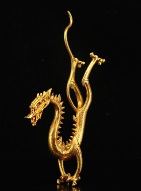 古玩收藏纯铜鎏真金立龙摆件飞龙B家居办公室装饰倒立龙铜工艺品