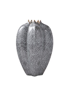 灰色网格杨桃陶瓷花瓶p摆件创意插花艺客厅酒店样板间摆设软装饰