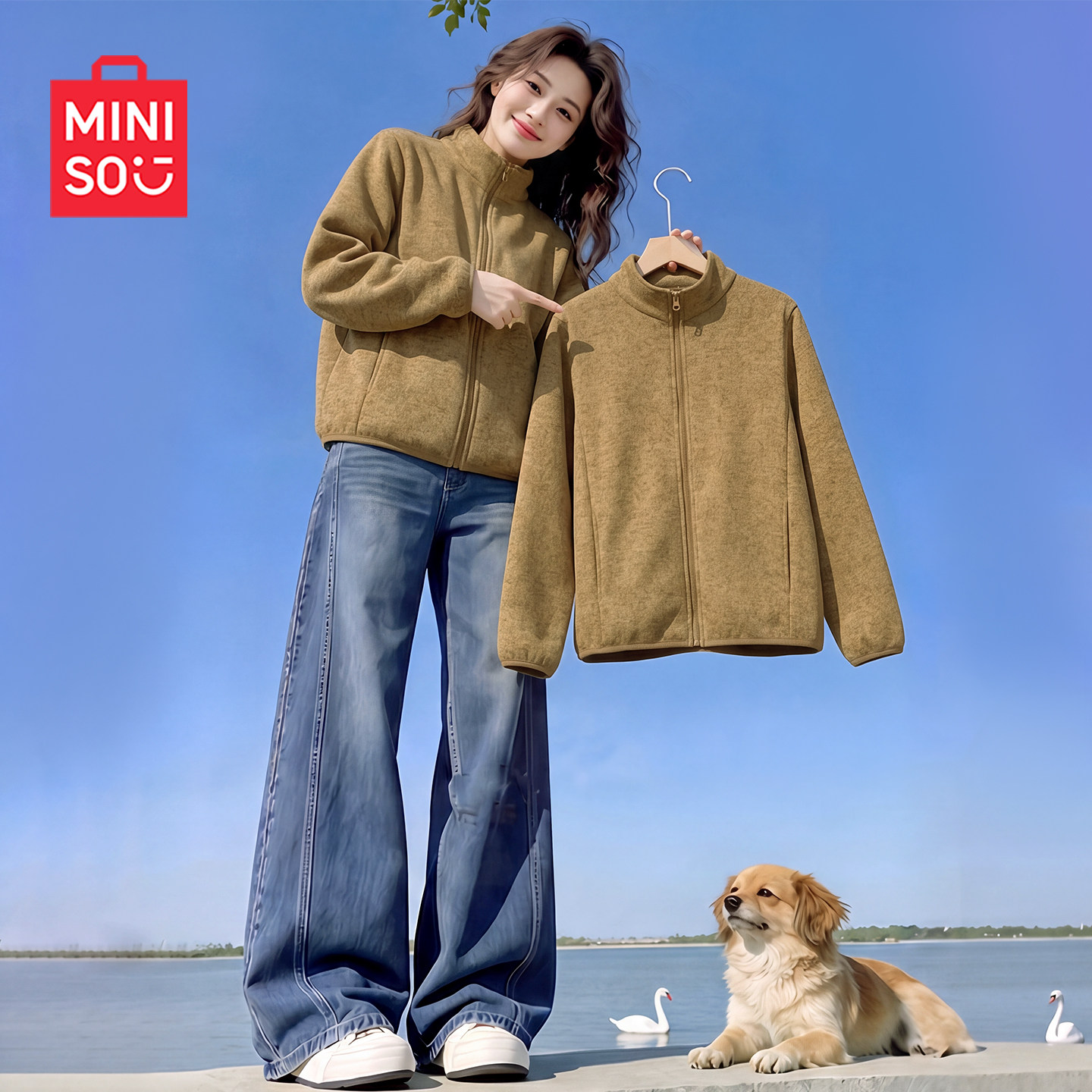 MINISO/名创优品抓绒外套女秋冬2026新款加绒卫衣摇粒绒内胆上衣J 名绒实拍商品图