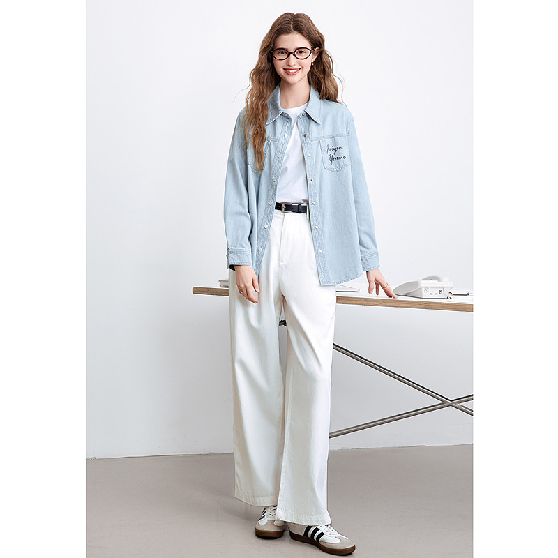 betu百图浅蓝色牛仔衬衫女长袖2025年秋季新款宽松显瘦衬衣外套,淘宝优惠券,粉丝福利购,淘宝优惠卷