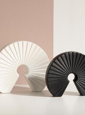 几何抽象扇形黑白艺术工艺品陶瓷摆件客厅装饰酒店样板间软装极简