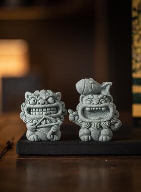 创意石狮子和平使者茶宠摆件国潮风狮爷办公室鱼缸造景桌面装饰品