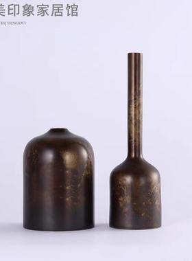 复古古典风格几何金属铜艺术花器摆件样板间酒店餐厅民宿家居装饰