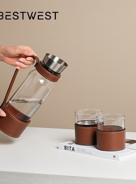 现代轻奢皮质透明玻s璃冷水壶便携式露营酒壶水壶器皿