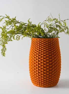 景德镇3D打印陶瓷橙色橘色花瓶摆件样板间酒O店售楼部客厅花器装