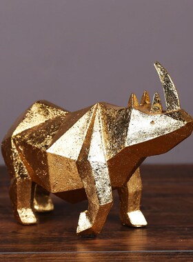 树脂工艺品家居装饰摆件北欧风金色犀牛客厅卧室装V饰摆件新品摆