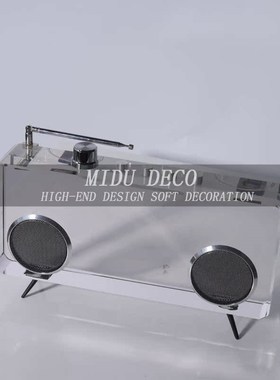 简约现代轻奢透明收音机录音机水晶摆G件样板间客厅玄关桌面装饰