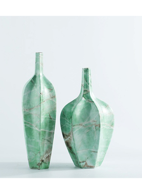 现代简约杨桃f绿玉石花瓶样板间高温陶瓷花器设计师原创软装饰品