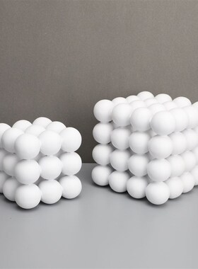 欧式创意树脂白色圆球堆积正方体摆G件样板房售楼部卧室书房饰品