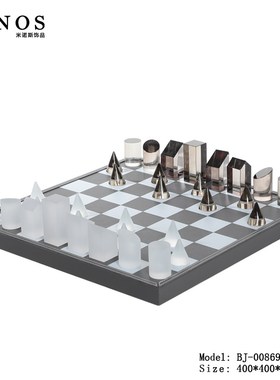 现代简约树脂金属棋盘样板房书房装饰品水晶O大理石国际象棋工艺