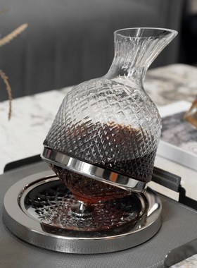 现代简约轻奢玻璃旋转托盘红酒醒酒器用品器皿样W板间软装摆件