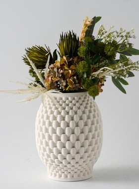 高档现代极简约3D打印陶瓷u白色花瓶摆件家居样板间酒店花器装饰