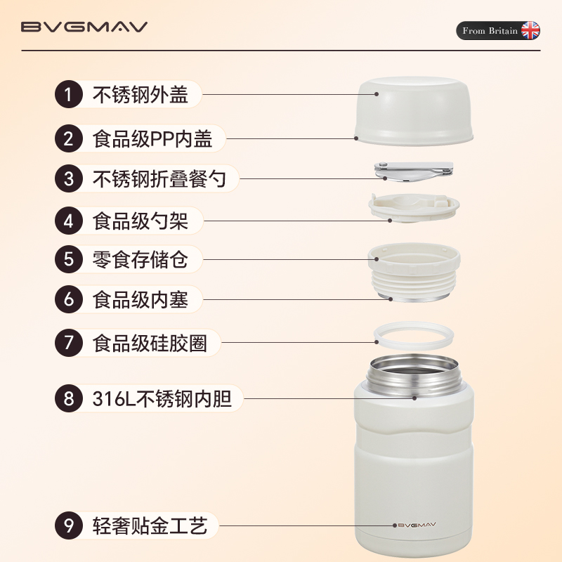英国宝威玛焖烧杯焖粥饭316L不锈钢男女学生家用上班保温桶520ml-图3