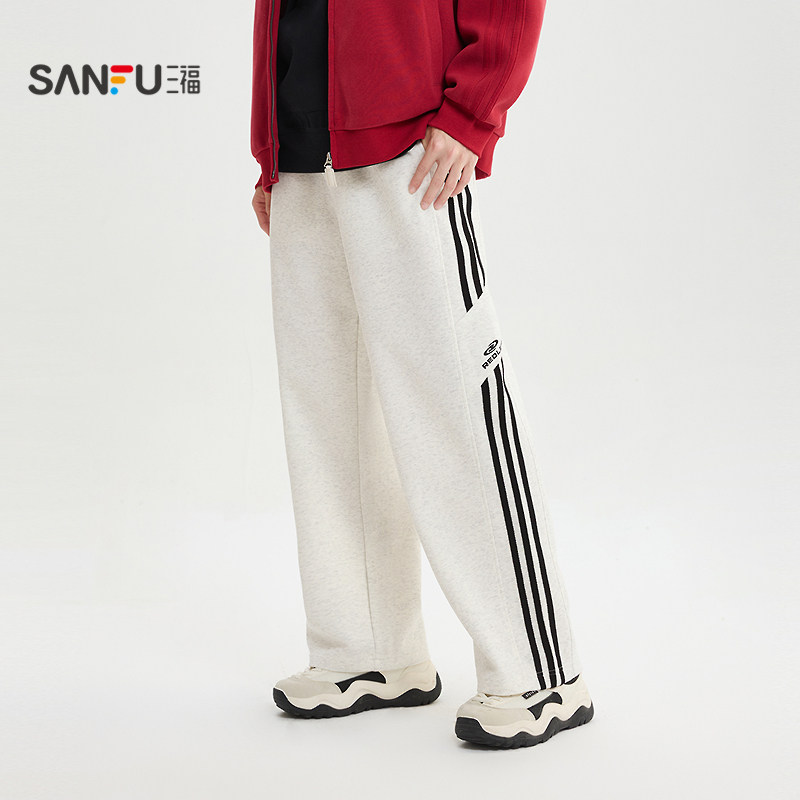 三福2026春季男士运动风织带休闲裤 宽松大直筒抽绳长裤519072,淘宝优惠券,粉丝福利购,淘宝优惠卷