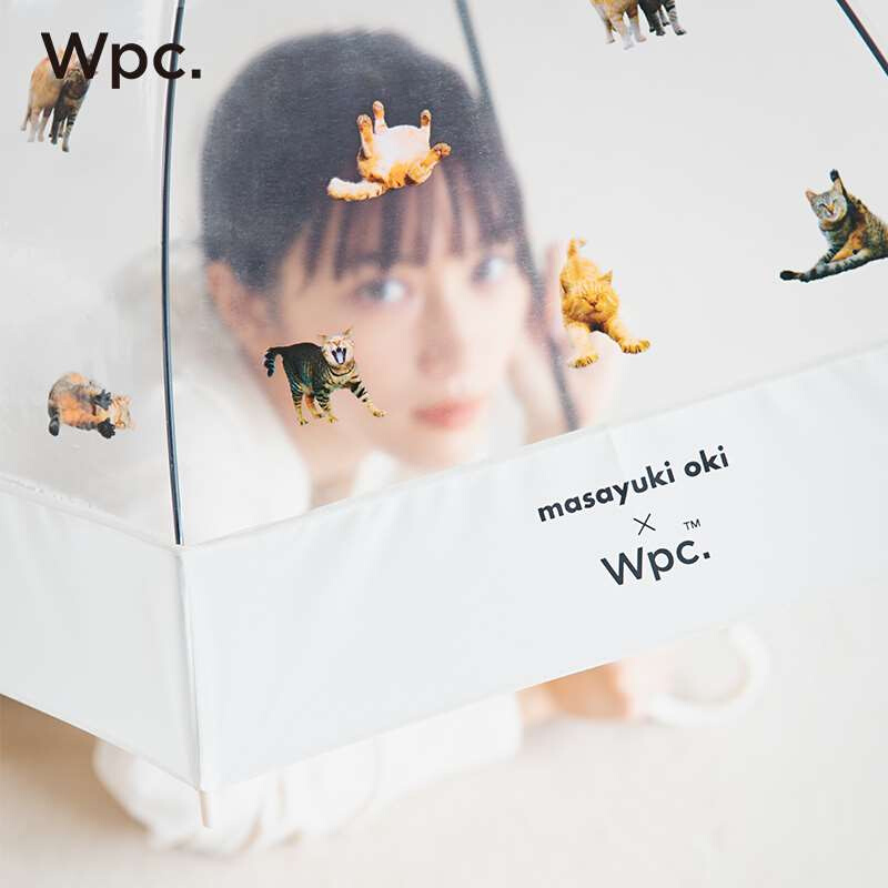 新品日本Wpc.日系小清新猫咪雨伞透明印花长柄轻量网红猫猫伞熊猫 - 图1