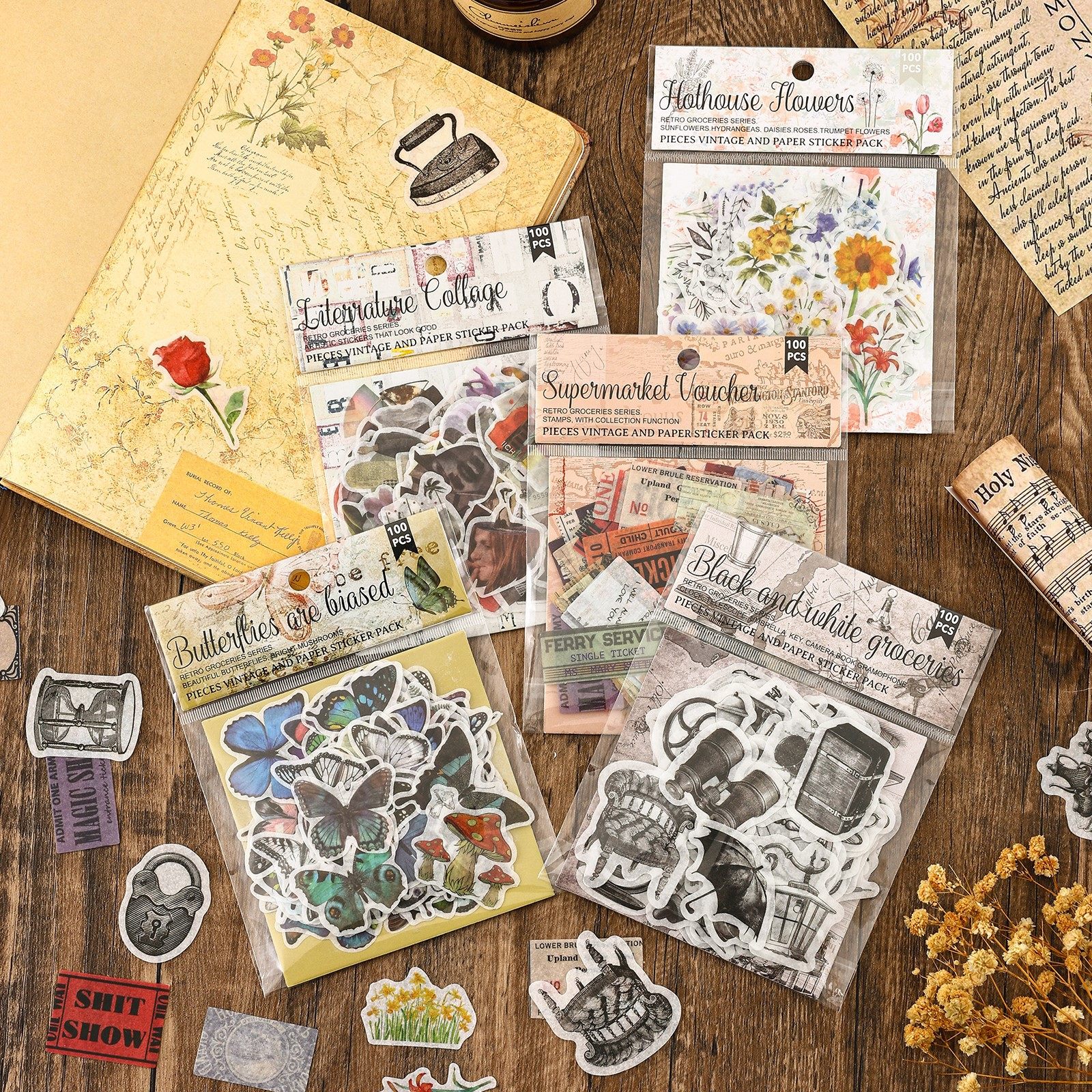 100张和纸贴纸包复古杂货铺系列文艺小众高颜值主题贴纸diy手账素材手机壳笔记本电脑平板水杯装饰防水贴画,淘宝优惠券,粉丝福利购,淘宝优惠卷