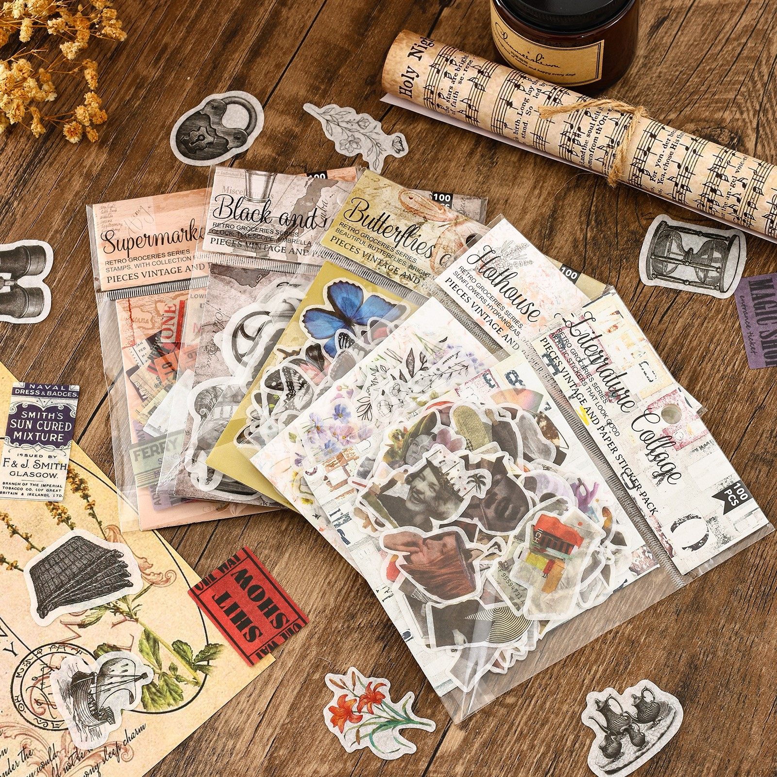 100张和纸贴纸包复古杂货铺系列文艺小众高颜值主题贴纸diy手账素材手机壳笔记本电脑平板水杯装饰防水贴画,淘宝优惠券,粉丝福利购,淘宝优惠卷