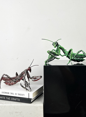 现代简约金属昆虫螳螂蜻蜓甲虫y蚂蚁摆件样板间客厅创意动物装饰